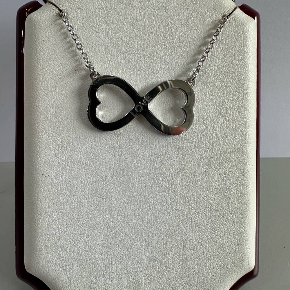 Silver Infinity Heart Pendant Necklace - LOVE Accent